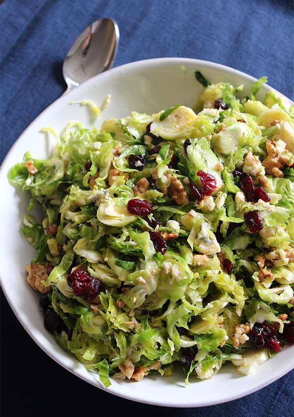 Shredded Brussels Sprout Salad With Walnuts Cranberries And Blue Cheese Lideylikes