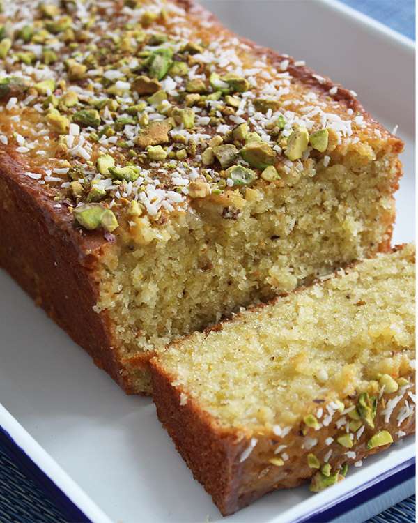 Lime, Coconut and Pistachio Loaf Cake