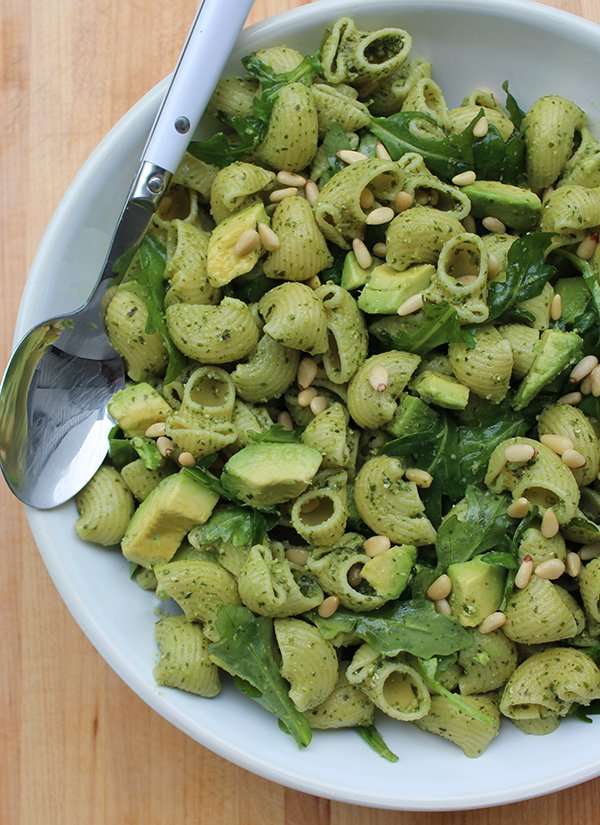 Lemony Pesto Pasta Salad with Avocado and Arugula - LideyLikes