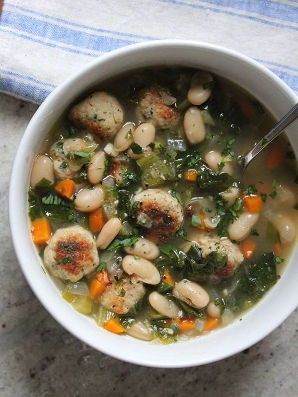 White Bean and Escarole Soup with Chicken Meatballs - LideyLikes